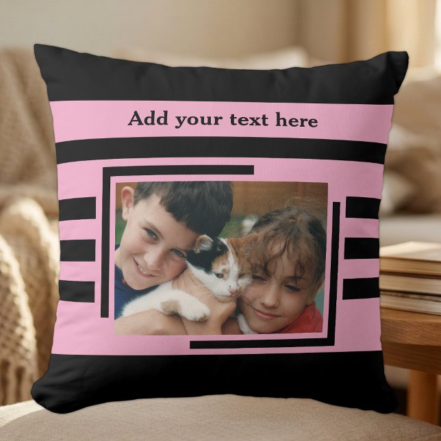 Coussin 2 photo ajouter du texte noir rose (Créateur téléchargé)