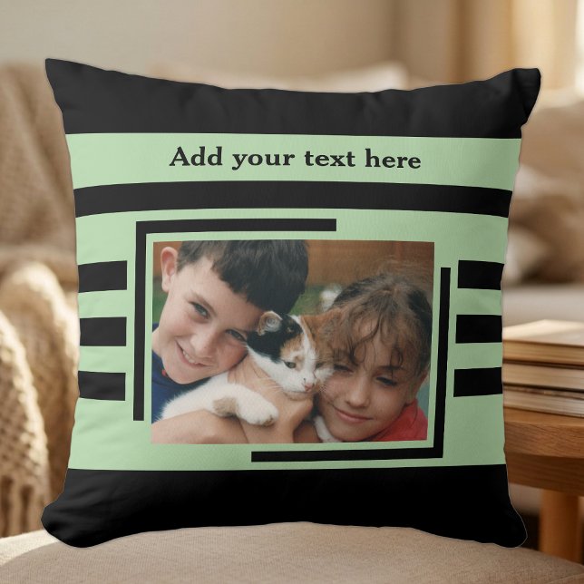 Coussin 2 photo ajouter du texte noir vert (Créateur téléchargé)