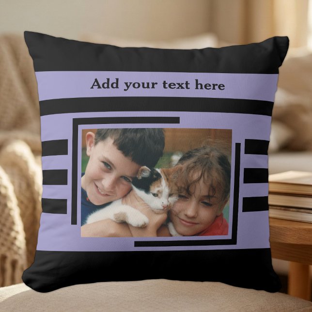 Coussin 2 photo ajouter du texte noir violet (Créateur téléchargé)