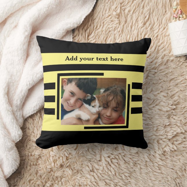 Coussin 2 photo ajouter texte noir jaune (Couverture)