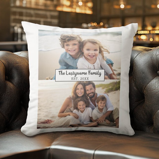 Coussin 2 Photo Collage Nom de famille - Photos horizontal (Custom Photo Pillow)