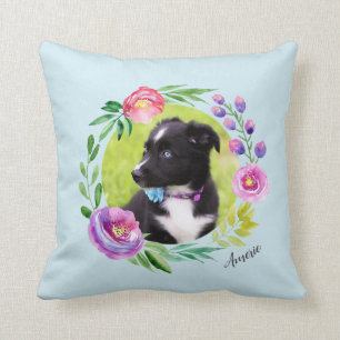 Coussin 2 photos de la couronne florale personnalisées  Bl