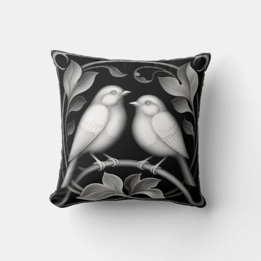 Coussin 2 rouges-gorges sur fond noir (Recto)