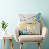 Coussin 2e anniversaire Turquoise corail jaune Damas Birdc (Chaise)