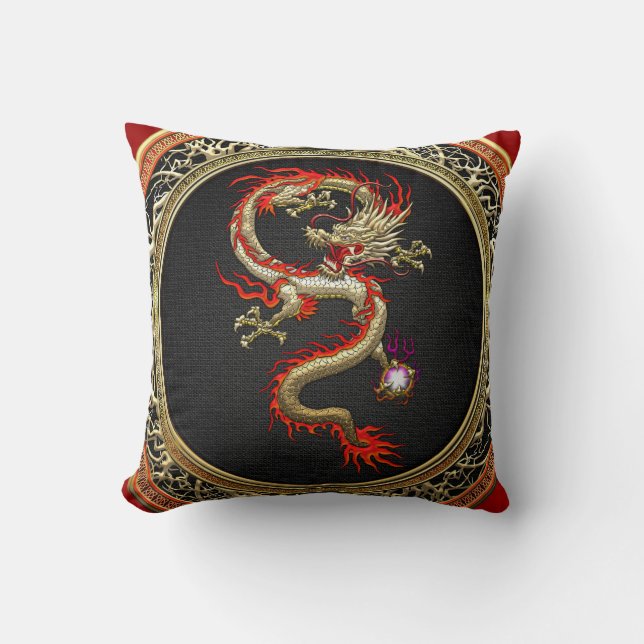 Coussin [300] Dragon chinois d'or Fucanglong (Recto)