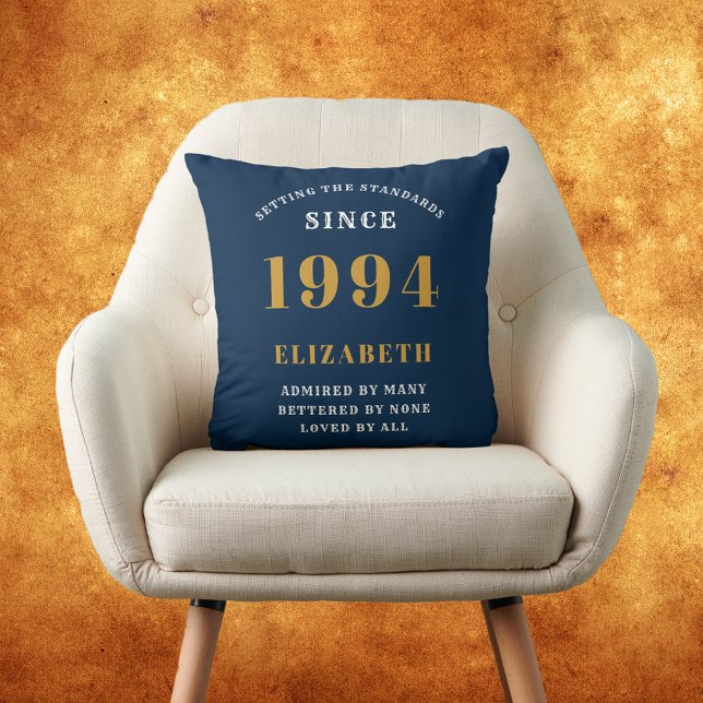Coussin 30e Anniversaire Né 1994 Aimé Ajouter Votre Nom Bl (30th birthday cushion for those born in 1994. Personalized in blue and gold.)