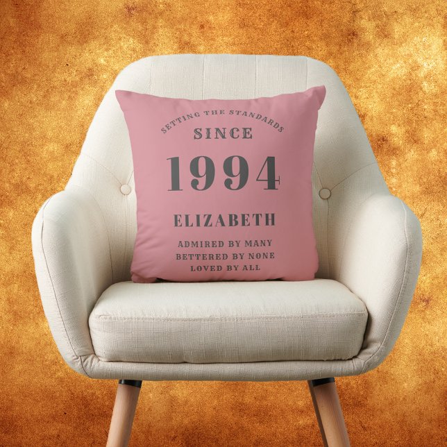 Coussin 30e Anniversaire Né 1994 Aimé Ajouter Votre Nom Ro (Dusty pink and grey 30th birthday personalized cushion throw pillow. Fun for those born in 1994.)