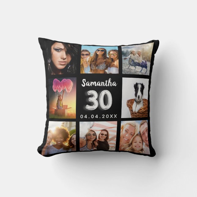 Coussin 30e anniversaire noir argent photo collage (Recto)