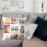 Coussin 30e anniversaire sur mesure photo collage femme bl<br><div class="desc">Un cadeau unique pour une femme de 30e anniversaire, célébrant sa vie avec un collage de 8 de vos propres photos, photos. Personnalisez et ajoutez son nom, 30 ans et une date. Un arrière - plan blanc chic. Lettres et chiffres gris et noirs. Le nom est écrit avec un script...</div>