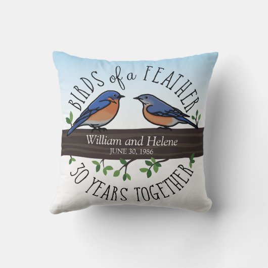 Coussin 30ème Anniversaire de mariage, oiseaux bleus d'une (Verso)