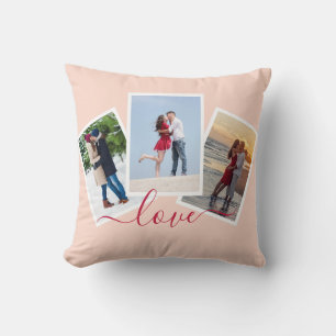 Coussin 3 Collage Photo Rose Script Rouge Amour