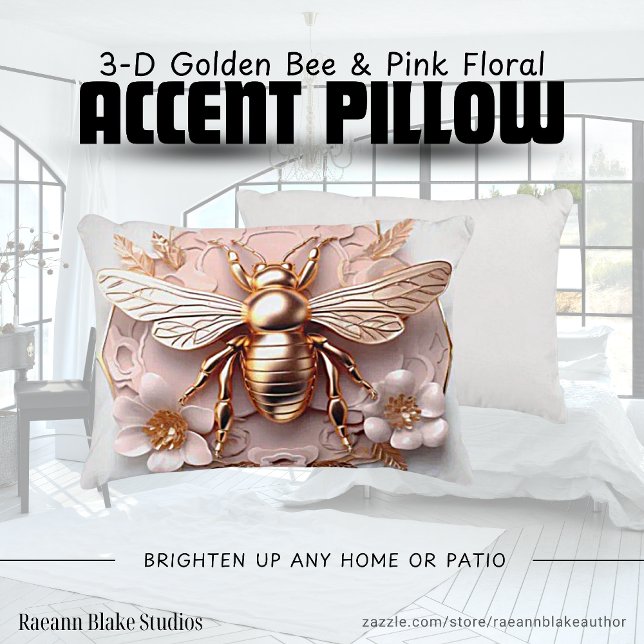 coussin 3-D d'abeille dorée et d'accentuation rose (Créateur téléchargé)