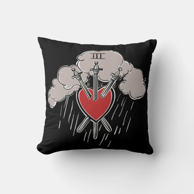 Coussin 3 d'épées Love Heart Tarot Décor d'illustration (Recto)