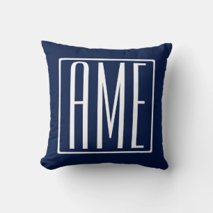 Coussin 3 Initiales Monogramme   Blanc sur bleu foncé mari