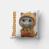 Coussin 3D Kawaii Pumpkin Cat Halloween Throw Pillow (Recto)