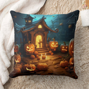 Coussin 3e Halloween Citrouille Maison hantée