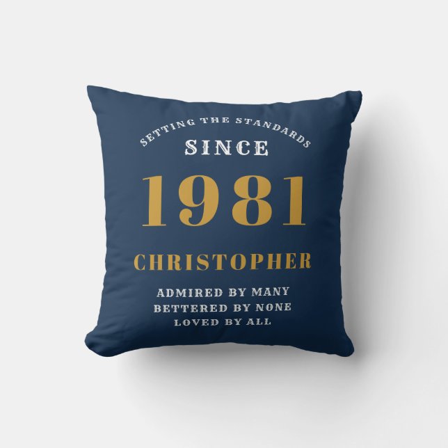 Coussin 40e anniversaire 1981 Blue Gold Hommes personnalis (Recto)