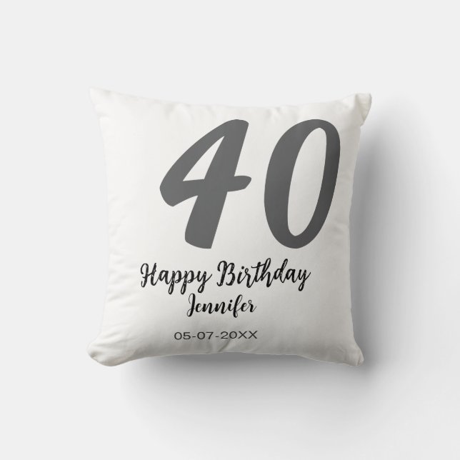 Coussin 40e anniversaire ajouter nom date année noire modè (Recto)
