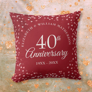 Coussin 40e Anniversaire de Mariage Cœurs de Rubis Confett
