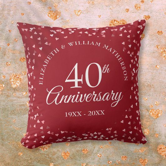 Coussin 40e Anniversaire de Mariage Cœurs de Rubis Confett