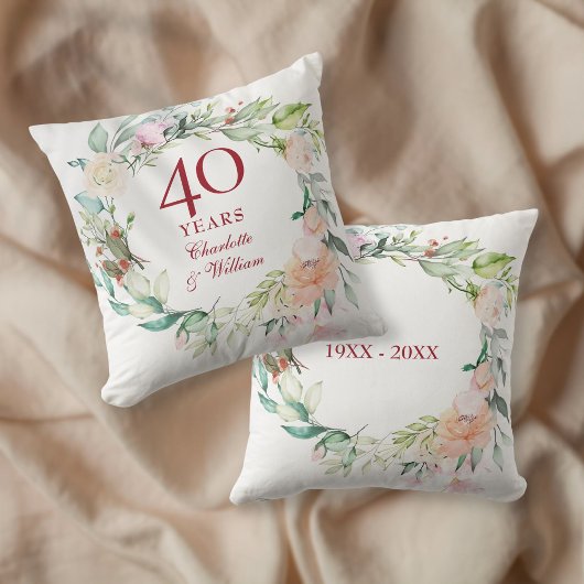 Coussin 40e anniversaire de Mariage de Ruby Garland Rose