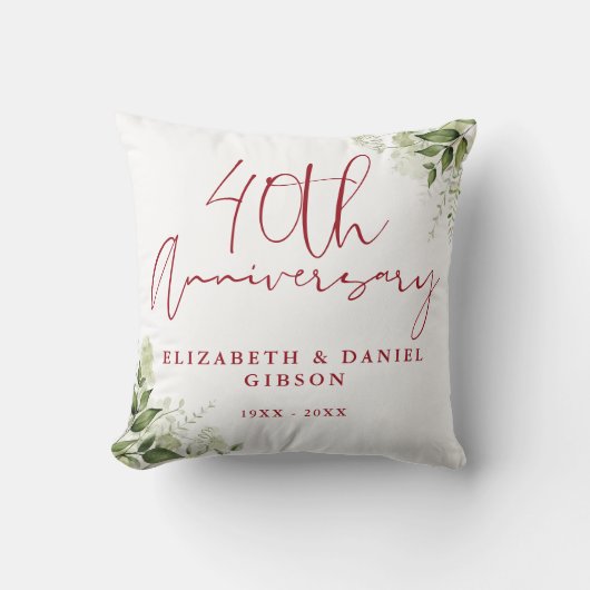 Coussin 40e Anniversaire de Mariage Verdure Florale (Recto)