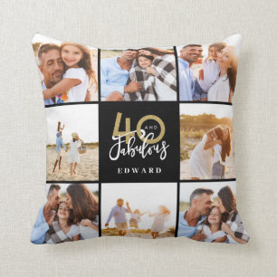 Coussin 40e anniversaire d'or noir collage photo anniversa