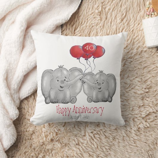Coussin 40e anniversaire du mariage du ruby cadeau d'éléph (Couverture)