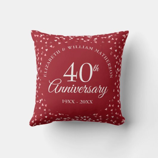 Coussin 40e anniversaire du Mariage Ruby Hearts Confetti (Verso)