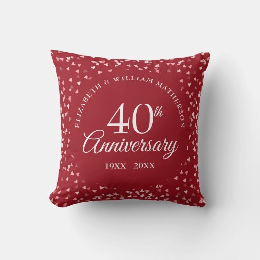 Coussin 40e anniversaire du Mariage Ruby Hearts Confetti (Recto)