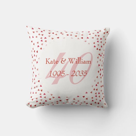 Coussin 40e anniversaire du Mariage Ruby Hearts Confetti (Recto)