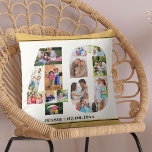 Coussin 40e anniversaire Numéro 40 photo Collage Neutre<br><div class="desc">Cadeau personnalisé 40e anniversaire. Ce coussin décoratif personnalisé a un collage photo soigné en forme de numéro 40 avec des bordures de sable beige/jaune muet neutre et une typographie moderne en bronze. Le modèle est configuré pour que vous puissiez ajouter vos photos, travailler dans le sens des aiguilles d'une montre,...</div>