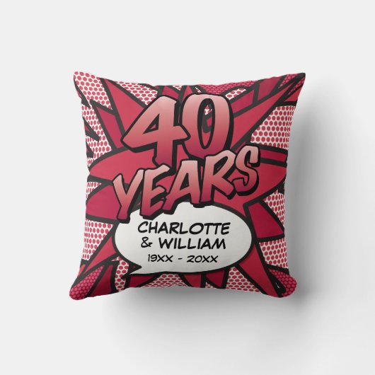 Coussin 40e Ruby Mariage Anniversaire amusant Comic Book (Verso)