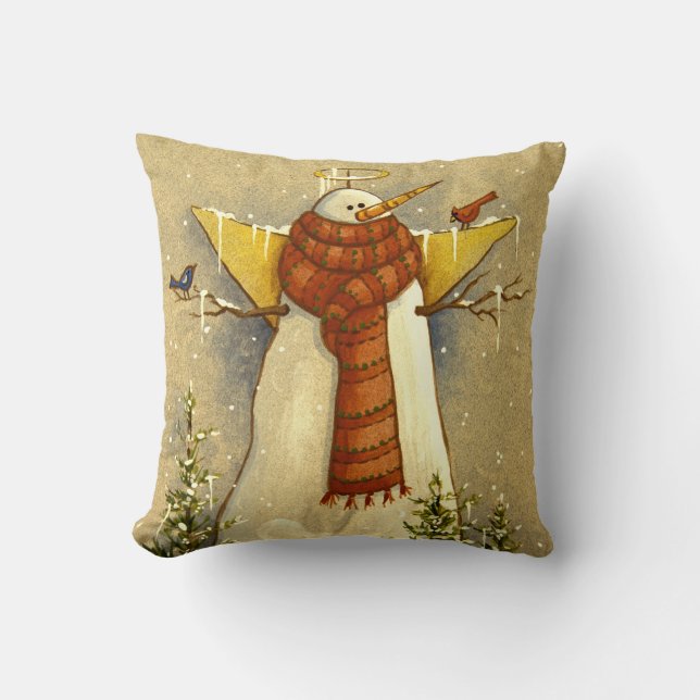 Coussin 4907 Ange des neiges et oiseaux Noël (Recto)