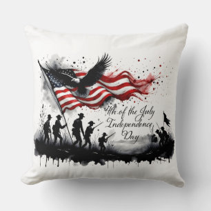 Coussin 4 juillet art patriotique avec drapeau et soldats