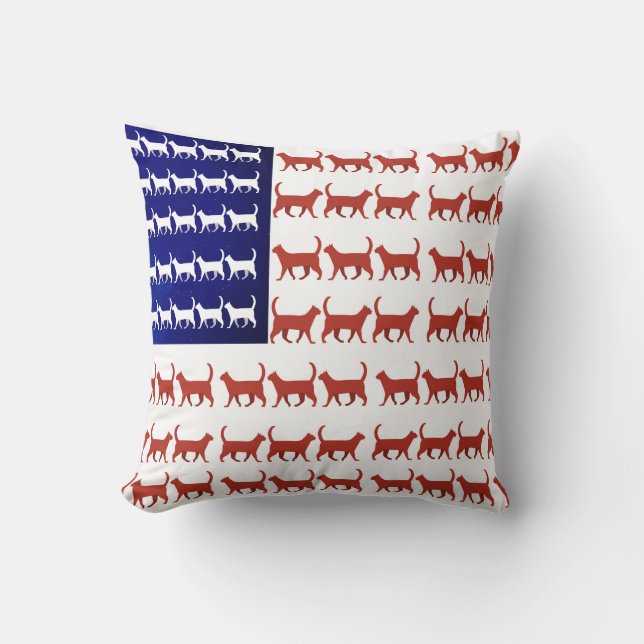 Coussin 4 juillet Chat Drapeau Rouge Blanc et Bleu (Recto)