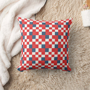 Coussin 4 juillet Damier Étoiles et Bandes Patriotiques