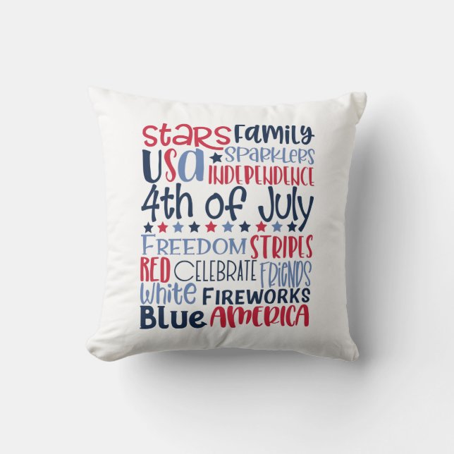 Coussin 4 juillet Rouge Bleu Bleu Moderne (Recto)