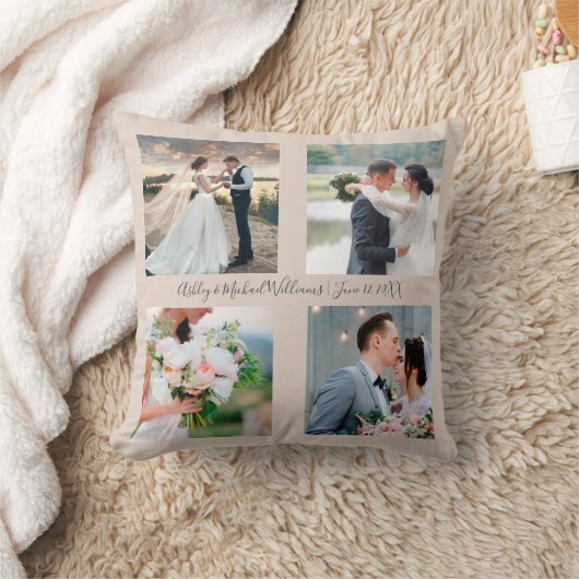 Coussin 4 Nom photo Date Photo Collage Mariage Keepsaké (Couverture)