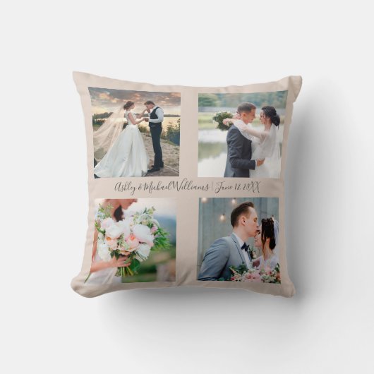 Coussin 4 Nom photo Date Photo Collage Mariage Keepsaké (Recto)