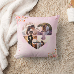 Coussin 4 Photo Collage rose floral Puzzle Coeur personnal