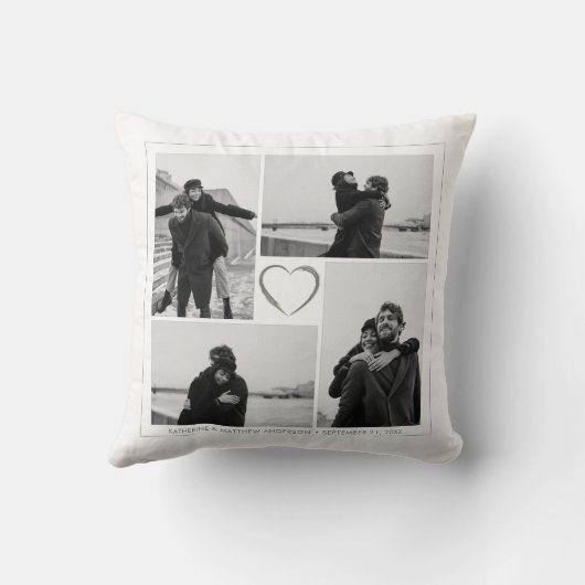 Coussin 4 photos Collage Anniversaire de mariage Nom & Dat (Verso)