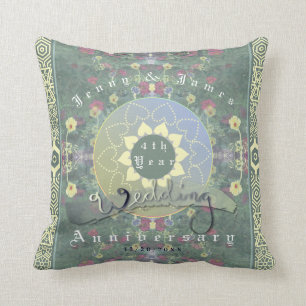 Coussin 4e anniversaire de Mariage Fleur verte et bleue