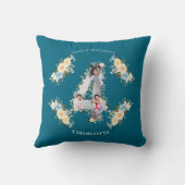 Coussin 4e anniversaire Photo Collage Turquoise bleu jaune (Verso)