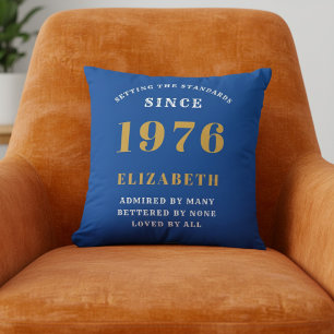 Coussin 50e anniversaire 1976 Nom personnalisé Bleu Or