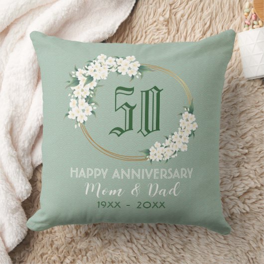 Coussin 50e Anniversaire Blanc Vert Floral Chinoiserie Th (Couverture)