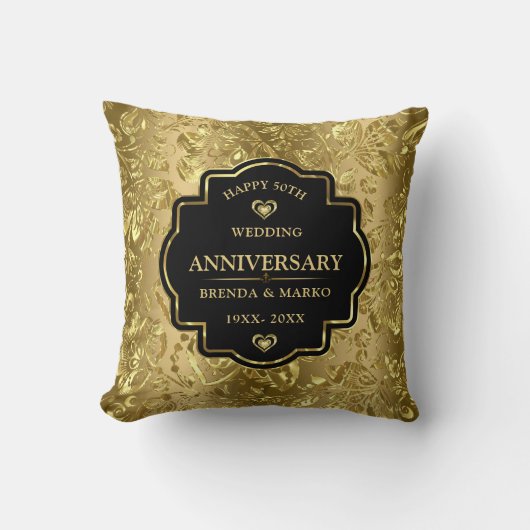 Coussin 50e anniversaire de mariage de noces d'or (Recto)