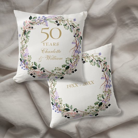 Coussin 50e anniversaire de mariage Lavande Floral