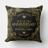 Coussin 50e anniversaire de Mariage Noir et Or Design (Recto)