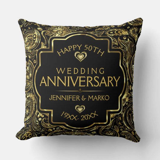 Coussin 50e anniversaire de Mariage Noir et Or Design (Recto)